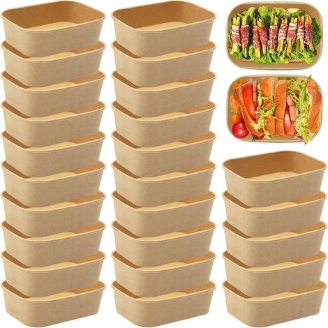 25 boîtes à lunch réutilisables en carton, imperméables et résistantes à l'huile, boîtes à salade en papier kraft de 500 ml sans couvercle, adaptées aux plats à emporter (1/5)