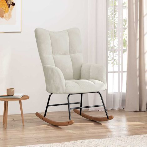 vidaXL Silla mecedora de terciopelo blanco crema (1/5)