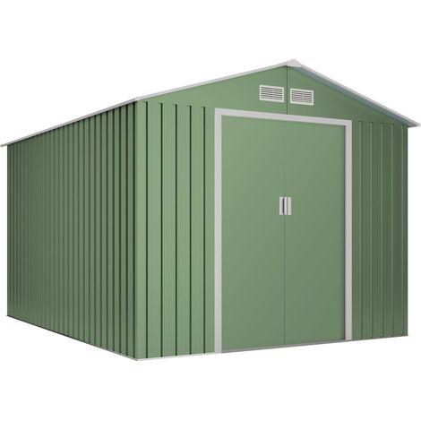 Wasabi – Abri de jardin métal 8,08 m2 – 258x313x202cm – Acier zingué et tôle galvanisée – Ventilation et toit anti-humidité – Garantie 10 ans (1/5)