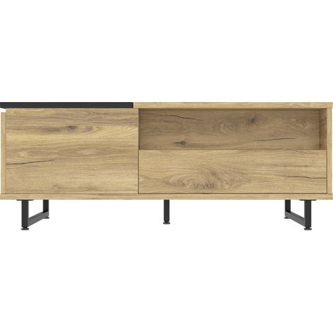 Table basse réglable en hauteur avec éclairage LED et rangement multifonction en bois effet naturel et métal (1/5)