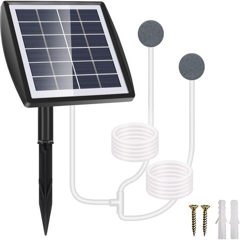 Pompe à oxygène solaire, aérateur de bassin solaire 2 W avec batterie 2 200 mAh, pompe à air solaire pour aquarium, oxygénateur, aérateur de pêche avec tuyau (1/5)