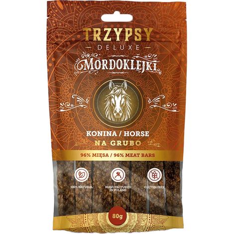 Premios para perros Trzypsy Deluxe. Barritas de carne más gruesas. Carne de caballo. 80 g.