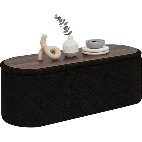 Banc de Rangement avec Couvercle Rembourré, Ovale et Pliable, Servant de Repose-Pieds en Tissu Bouclé pour Salon, Chambre, Noir, 110x38x38 cm (1/5)