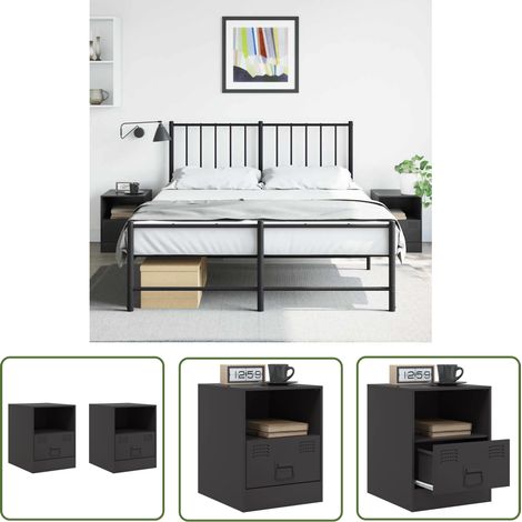 The Living Store Nachttische 2 Stk. Schwarz 34,5x39x44 cm Stahl - Nachttisch - Schreibtisch - Wohnzimmer Dekoration - Schwarz - Stahl (1/5)