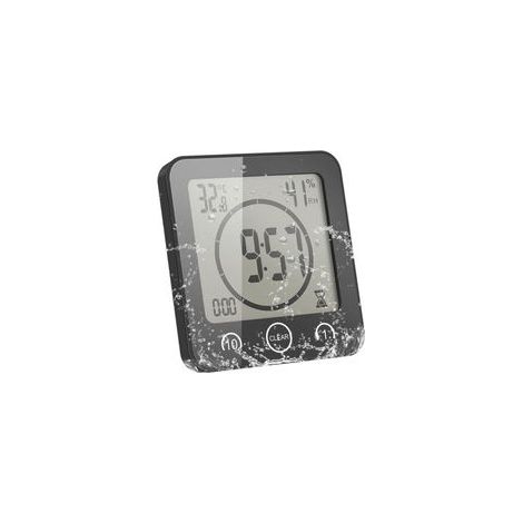 Horloge Multifonctionnelle Étanche avec Minuteur - JINFGERNE - Thermomètre et Hygromètre, Fixation Ventouse pour Salle de Bain et Cuisine, Écran LCD Grand Format