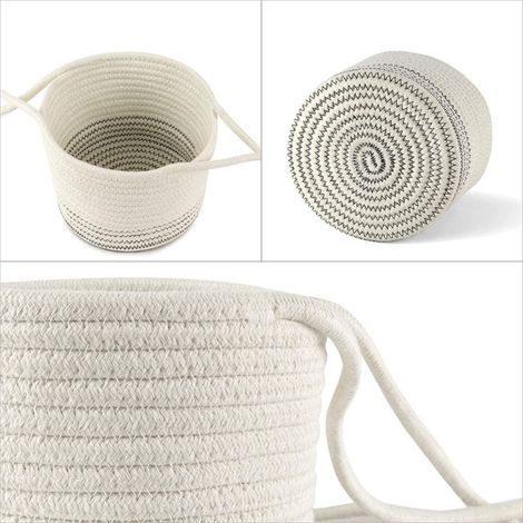 Suspension Pour Pot De Fleur Panier Tressé Intérieur Coton Lin Corde Suspendue Rangement Plante Organisateur 71cm Blanc Noir (1/3)