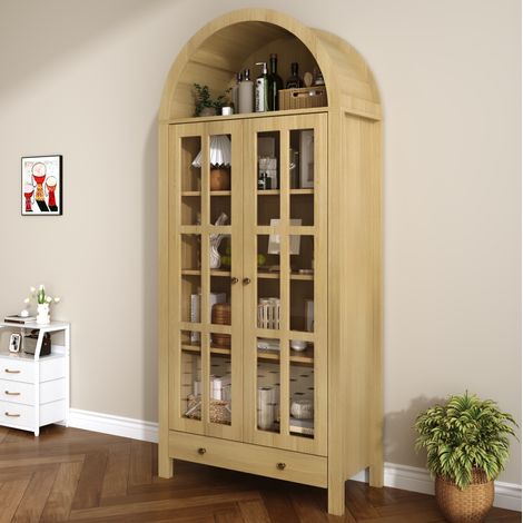Vetrina ad arco da terra in MDF con ante in acrilico e cassetto, 75 x 35 x 170,5 cm (1/5)