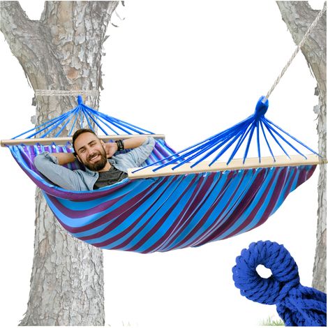 Hamaca individual de jardín con travesaño, 200 x 80 cm, soporta hasta 150 kg. (1/5)