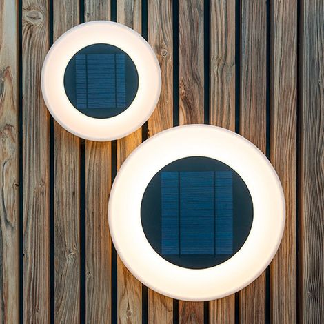 WALLY Lampada da parete rotonda a carica solare. Dimensioni ø27x5 cm. Luce fredda a LED. Prodotto in Spagna (1/2)