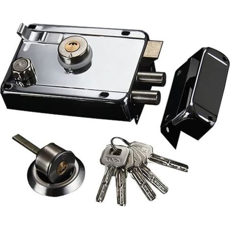 Loquet de nuit complet avec 5 clés, serrure de nuit élégante, serrure de porte extérieure pour porte d'entrée(ouverture à gauche) (1/4)