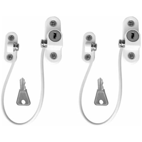 2 PCS Serrure Fenêtre Sécurité,Entrebailleur Fenêtre Sécurité Porte avec Clé pour Enfant Bébé, Câble Antivol Verrou Porte Coulissante Restricteur Fenêtre en Acier Inoxydable avec Vis (Blanc)