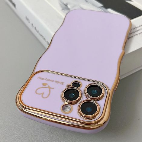 (iPhone 13 Pro Max, violet clair) Coque souple en TPU électroplaqué en forme de cœur ondulé, compatible avec iPhone, protection antichoc