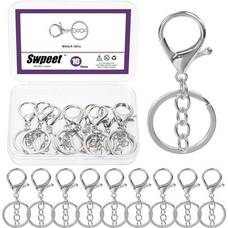 Lot de 10 fermoirs à mousqueton argentés avec porte-clés et anneau plat fendu, fermoirs rotatifs, crochets rotatifs pour sangle de sac à main, porte-clés, loisirs créatifs (1/5)