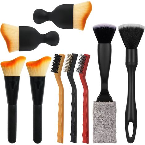 9PCS Pinceau Detailing Auto, Brosse Douce Tableau De Bord, Outil Nettoyage Bouche Aeration, Kit Entretien Interieur Voiture (1/5)