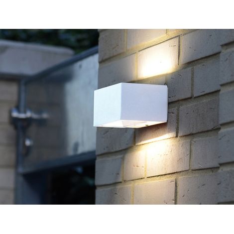Eckige LED Außenwandlampe GEMINI Up and Down aus ALU Weiß 14cm breit, IP54 (1/5)