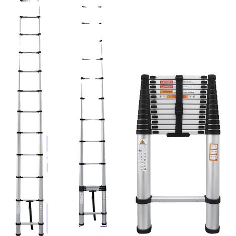 Échelle télescopique, en aluminium robuste, compacte et pliable, Argent (1/2)