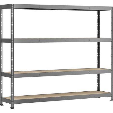 Etagère rack charge lourde 4 plateaux 220 x 60 cm – Capacité 1200 kg – Structure acier époxy gris foncé – Montage rapide sans vis – Altona (1/5)