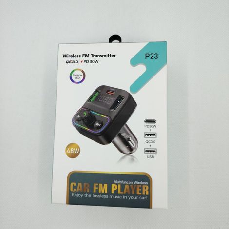 P23 Auto-Bluetooth-MP3-Player, FM-Transmitter, 3,1-A-Autoladegerät, Ambientebeleuchtung, USB-Wiedergabe – Schwarz (1/3)