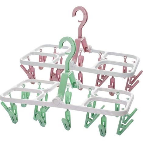 HOXILEELEO - Etendoir Chaussette,2Pack Plastique Cintre Chaussettes Étendoir à Linge à Suspendre Pliable Clips pour Chaussettes sous-Vêtements (1/5)