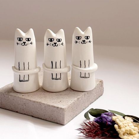 Ensemble de 3 vases chats, mini-bouteilles en céramique pour la décoration intérieure, mariage, anniversaire - uniques, ravissants et élégants - style japonais, 3 x 3 x 8 cm (1/5)