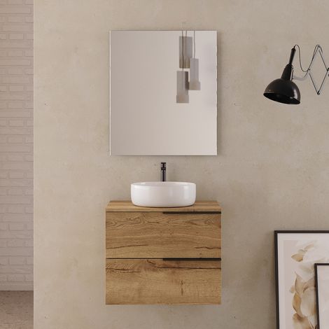Meuble de salle de bain 60cm avec vasque à poser ronde - 2 tiroirs - roble (chêne clair) - KING (1/5)