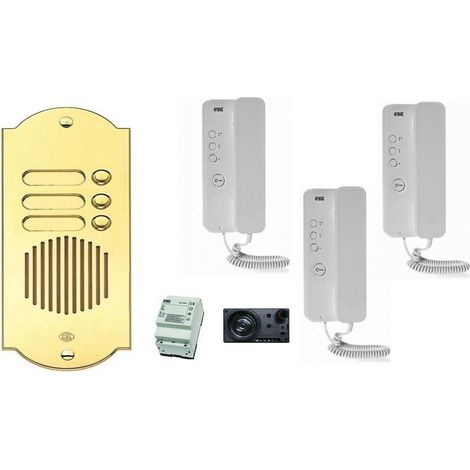 Kit citofonico trifamiliare urmet con pulsantiera ottone oro 3 famiglie la panoramica