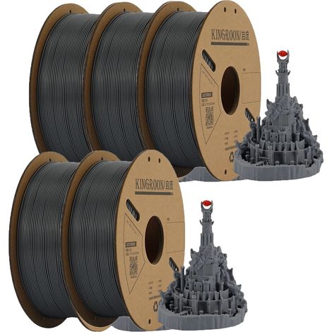 Filamento per stampante 3D, diametro 1,75 mm, senza bolle, 5 rotoli, grigio (1/2)