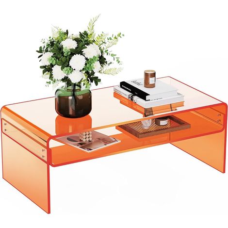Clear Acrylic Coffee Table Living Room Bedroom Orange 80 x 50 x 38 cm (1/5)