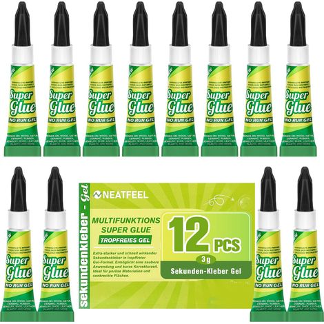 Colle instantanée extra forte - 12 × 3 g - Super colle imperméable et transparente - Rapide - Pour tout le bois, le plastique, les chaussures, la porcelaine, le modélisme - Pour les réparations dans (1/5)