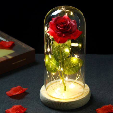 Lampe Led Rose En Verre - Design Réaliste Sous Dôme - Décoration Intérieure Cadeau Fête Des Mères - 1 Pièce (1/5)