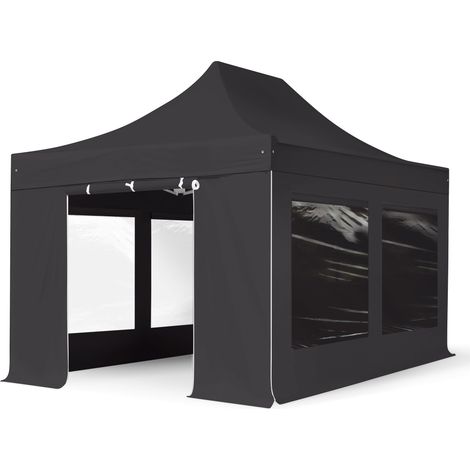 TOOLPORT PopUp Gazebo Party Tent 3x4,5m - with panorama windows PREMIUM 100% waterproof roof marquee black (1/5)
