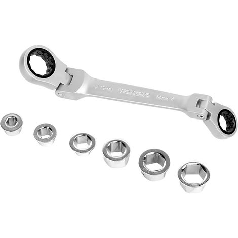 Chiave a occhiello Cr-v doppia con cricchetto articolato, 6 bussole intercambiabili, 14 x 19 mm, 7 pezzi