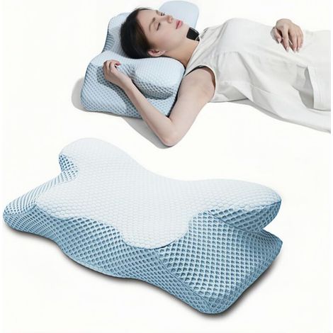 Oreiller Cervical en Forme de Papillon en Mousse à mémoire de Forme, oreillers Hauts Qui ne s\'effondrent Pas, Oreiller pour dormeur latéral, Oreiller Cervical Anti-ronflement à mémoire de Forme White (1/5)
