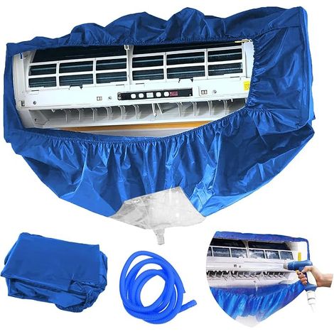 Kit de limpieza para aire acondicionado split mural: protección contra el polvo, bolsa de limpieza impermeable y manguera de agua de tres metros. Ideal para el hogar, la oficina y hoteles (azul). (1/5)