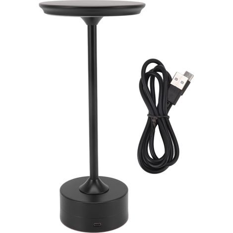 Lampe de table sans fil rechargeable 2000 mAh, 3 niveaux de luminosité, portable, USB-C, LED, lampe de chevet en métal noir (1/5)