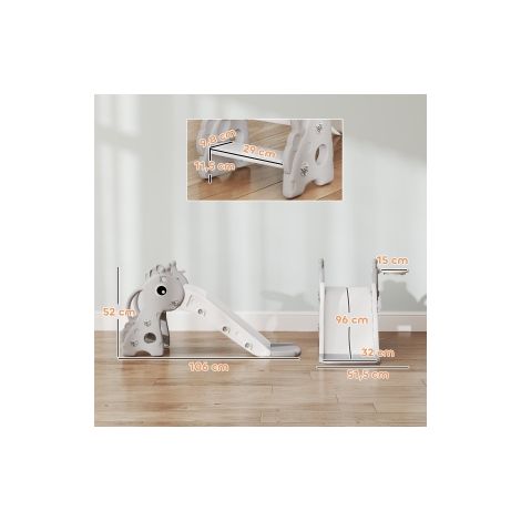 Toboggan 3-en-1 pour enfants, forme de girafe, panier de basket, balle, Gris (1/5)