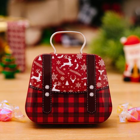 Christmas tote tin box with Santa Claus design, tin gift box for candy and cookies, holiday souvenir.