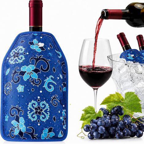 Manchon Refroidisseur pour Bouteille de Vin, Rafraîchisseur de Vin avec Gel, Manchon à Gel Réutilisable - Bouteille de Vin, Champagne, Bière – Apéro, Pique-nique, Voyage & Fête (Bleu,Lot de 3)