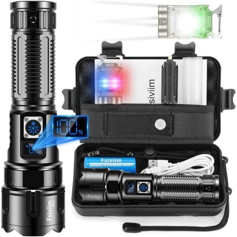Ultrahelle LED-Taschenlampe, 500000 Lumen, wiederaufladbare Taschenlampe, taktische Taschenlampe, hohe Reichweite, 5 Leuchtmodi, Zoombar, für Camping (1/5)