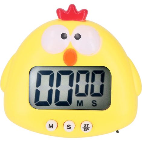 Digitaler Küchentimer mit Tiergeräuschen, Alarmfunktion und Blinklicht, Countdown- und Anstiegsfunktion, gelbes Küken-Design, für Küche und Unterricht (1/5)