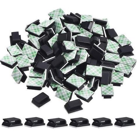 100 Clips Adhésifs pour Câbles, Fixation Fils Électriques (13x10mm, Noir) - Organisation Câblage, Rangement Bureau et Maison (1/4)