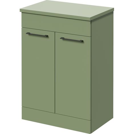 Napoli 390 Olive Green 600mm 2 Door Vanity Unit for Countertop Basins - 600mm - Gunmetal Grey 160mm Handle