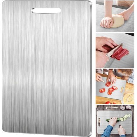 Planches à découper en acier inoxydable pour la cuisine, de qualité alimentaire, indispensables pour la préparation des repas à la maison, en extérieur, en camping, faciles à nettoyer, 13" L x 9" l (1/4)