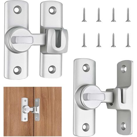 Lot de 2 verrous de porte coulissante avec vis fixe, 90/180 degrés, pour salle de bain, toilettes, portes, chambre à coucher, intérieur et extérieur (1/5)