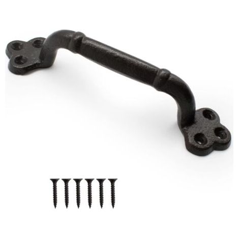 Poignée Porte Coulissante Noire, Poignée de Porte Extérieure en Fer Forgé, Longueur 220 mm, Poignet de Portes Vintage avec Vis, Adaptée aux Remise, Garages, Granges, Placards (1/5)