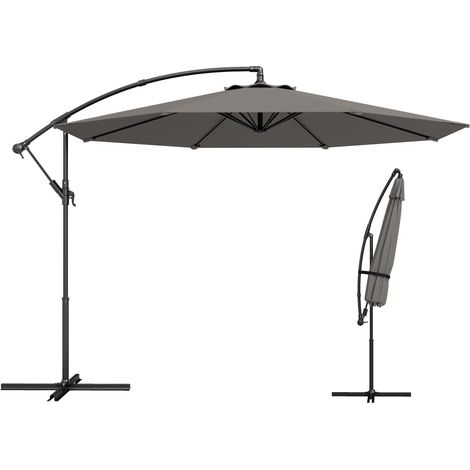 Parasol Excéntrico Ø300 cm avec Base Cruzada Toldo Réglable et Manivela UPF30+ pour Terraza Patio Gris