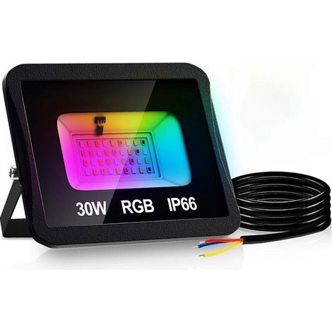 Wolketon RGB LED Strahler mit Fernbedienung, 30W RGB LED Flutlicht, 16 Farben & 4 Modi, IP66 LED Außenstrahler für Garten & Terrasse