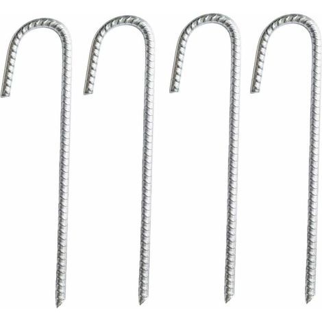 Set mit 4 verzinkten Stahl-Ankerpfählen, robuste J-förmige Stangen für Zelte, Festzelte, Trampoline, Campingausrüstung und Netze (1/5)