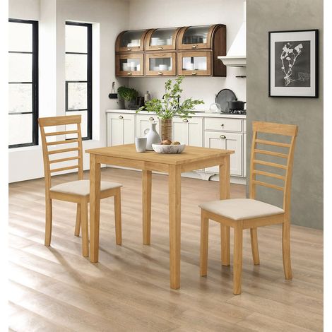Hallowood Furniture Ledbury Small Dining Table and Chairs Set 2, Wooden Kitchen Table and Chairs in Cream Fabric and Ladder Back, Ideal for Small Kitchens or Dining Rooms in Light Oak