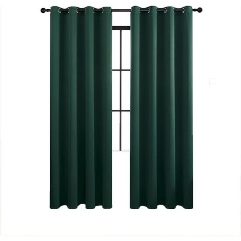 Lot de 2 rideaux occultants isolés, rideaux à œillets, pour salon et chambre, 140x244 cm (vert foncé) (1/5)